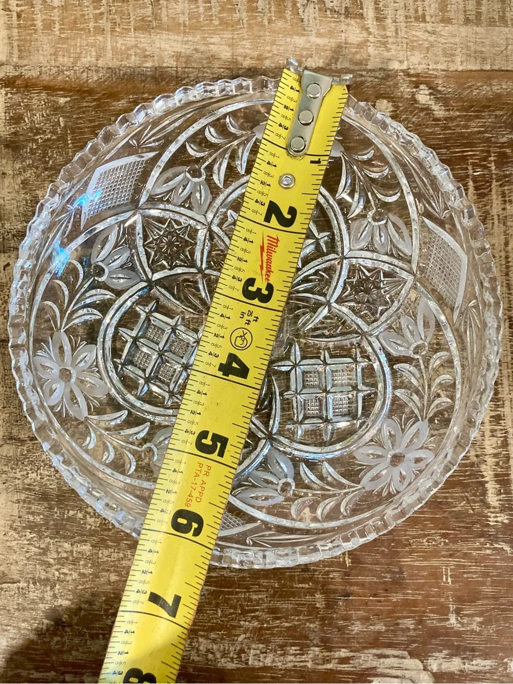 Cut Glass Floral Pattern With Sawtooth Edge 6”